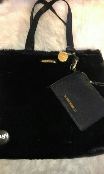Steve Madden Handbags - steve madden faux fur black tote NWT